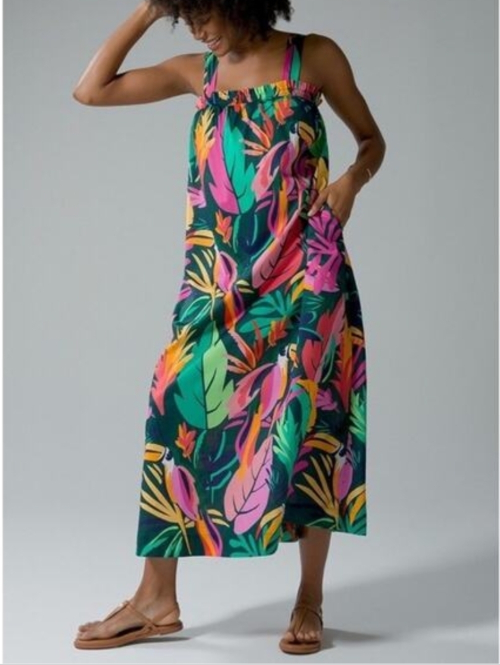 Soma Weekend Cotton Tank Maxi Dress With Built In Bra "Toucan Touch This " Print